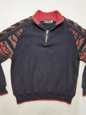 ATG All Terrain Gear 1/4 Zip Sweater Crochet 3D Knit Coogie Sleeves Men's S Y2K